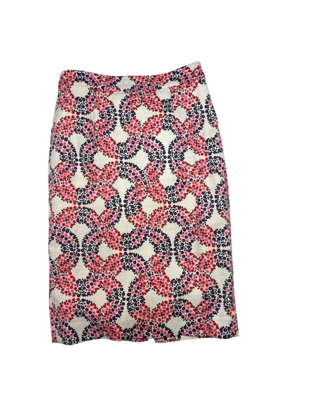 Boden Martha Pencil Skirt in Pink, Navy, and White Geometric Floral Print